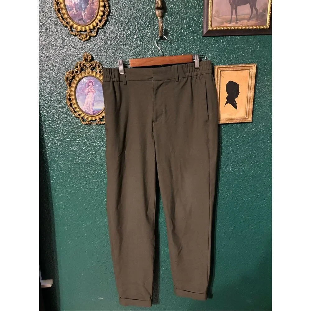 Banana Republic Olive Green Tapered Fit Pull On Business Casual Pants Sz 32x34